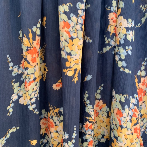 Chaps Peasant Blouse 2X Blue Floral Sheer Bell Sleeve Cottage Core Boho - Picture 8 of 11